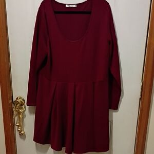 White Mark Burgundy Long Sleeve Dress